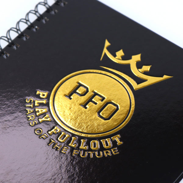 Play FullOut sport journal cover detail — PFO crown emblem, Stars of the Future